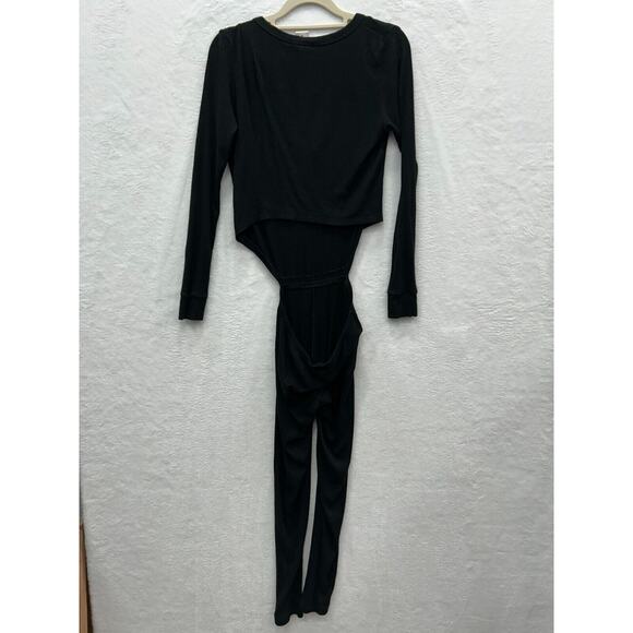 LNA Women's‎ Black Ribbed V Neck Long Sleeve Side Cut Outs Jumpsuit Size XS - Picture 3 of 13